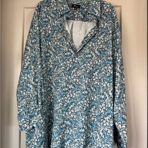 Riviera Blue Floral Print Casual Button-Down Shirt